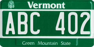 VT license plate ABC402