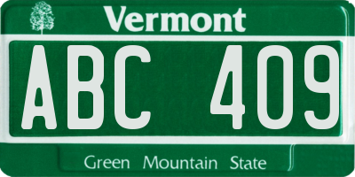 VT license plate ABC409