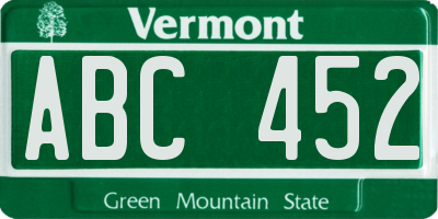 VT license plate ABC452