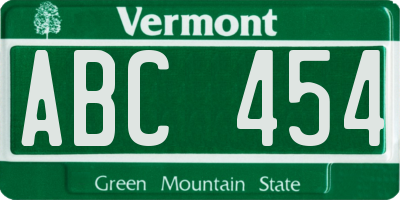 VT license plate ABC454