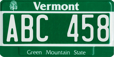 VT license plate ABC458