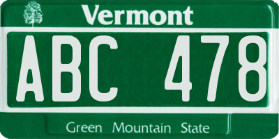 VT license plate ABC478