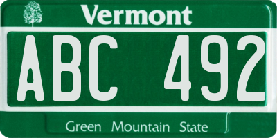 VT license plate ABC492