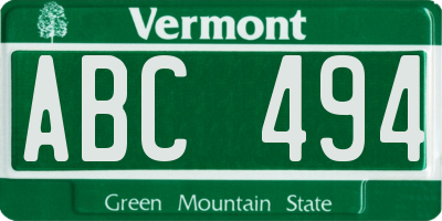 VT license plate ABC494