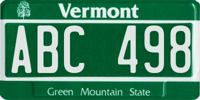 VT license plate ABC498