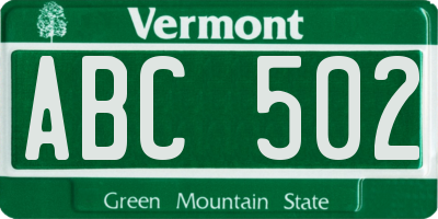 VT license plate ABC502