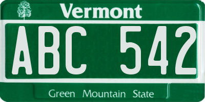 VT license plate ABC542