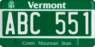 VT license plate ABC551