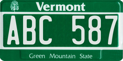 VT license plate ABC587