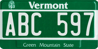 VT license plate ABC597