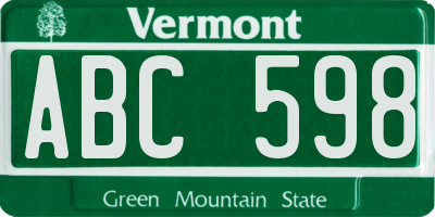 VT license plate ABC598