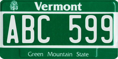 VT license plate ABC599