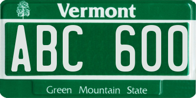 VT license plate ABC600