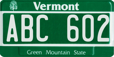 VT license plate ABC602