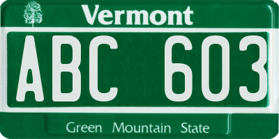 VT license plate ABC603