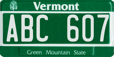 VT license plate ABC607