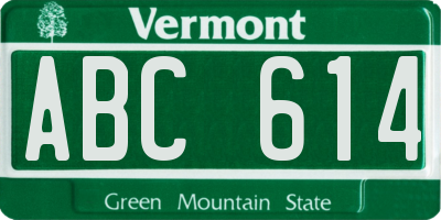 VT license plate ABC614