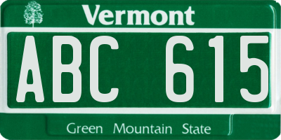 VT license plate ABC615