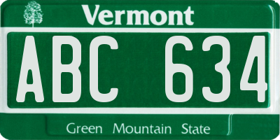 VT license plate ABC634