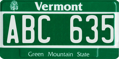 VT license plate ABC635