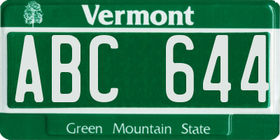 VT license plate ABC644