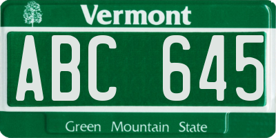 VT license plate ABC645