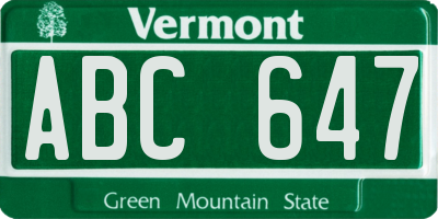 VT license plate ABC647