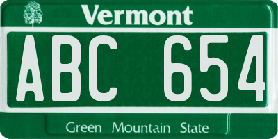 VT license plate ABC654