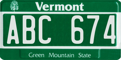 VT license plate ABC674