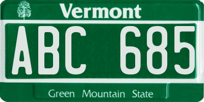 VT license plate ABC685