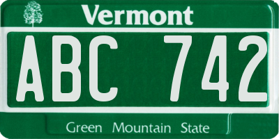 VT license plate ABC742