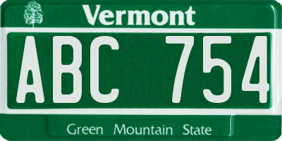 VT license plate ABC754