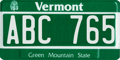 VT license plate ABC765
