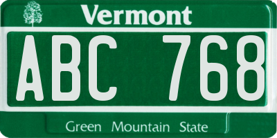 VT license plate ABC768