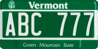 VT license plate ABC777
