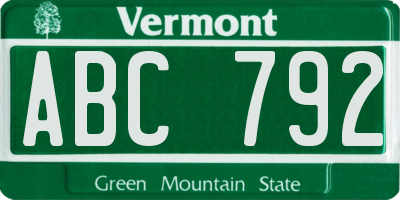 VT license plate ABC792