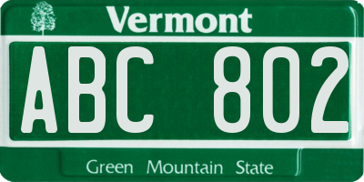 VT license plate ABC802