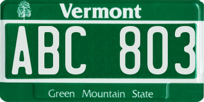VT license plate ABC803