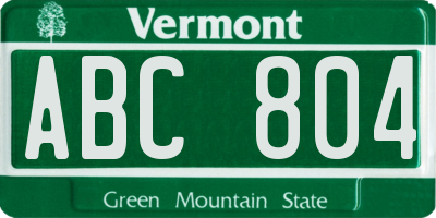 VT license plate ABC804