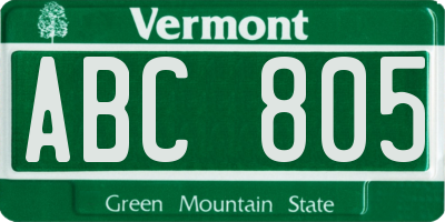 VT license plate ABC805