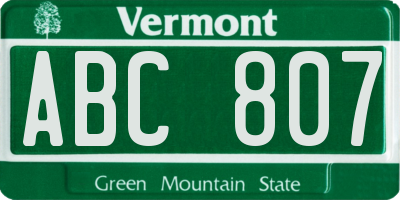 VT license plate ABC807