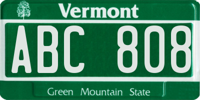 VT license plate ABC808