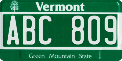 VT license plate ABC809