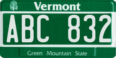 VT license plate ABC832