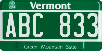 VT license plate ABC833