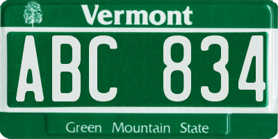 VT license plate ABC834