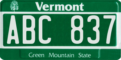 VT license plate ABC837