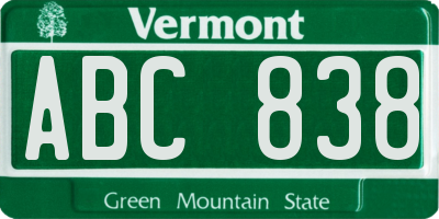 VT license plate ABC838