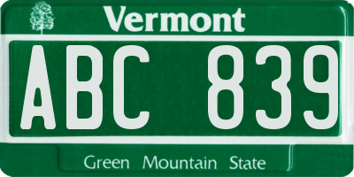 VT license plate ABC839