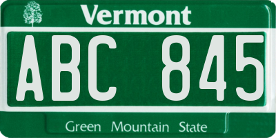 VT license plate ABC845